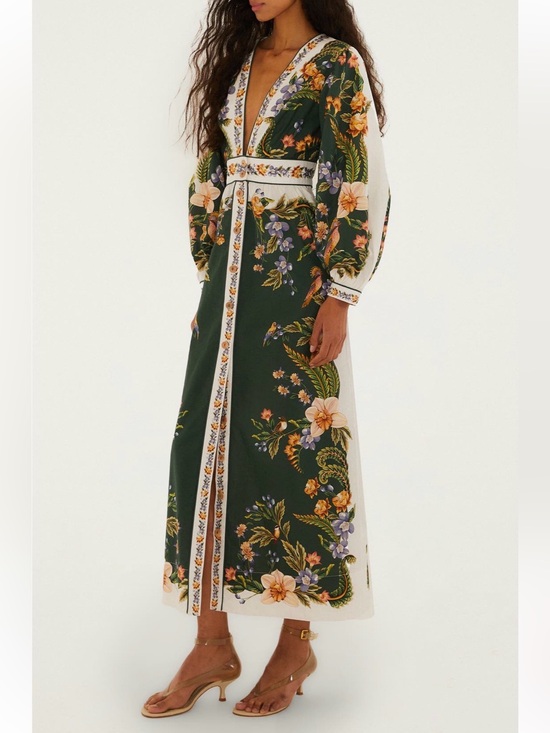 FARM Rio Dresses & Skirts - Farm Rio Nature Green Long Sleeve Maxi Dress